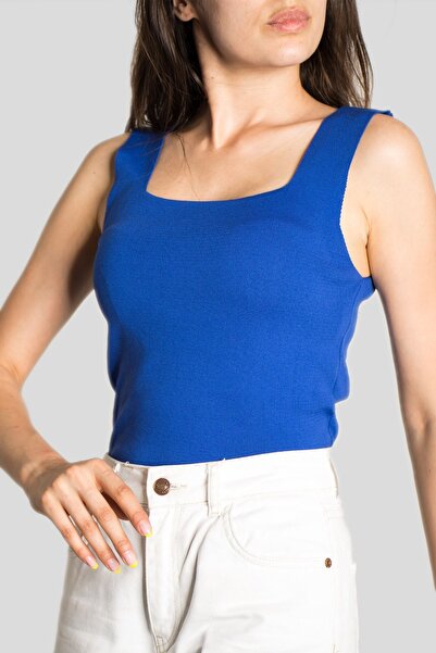 Butik Arvila Women's Sleeveless Plain Blouse Thick Strap Athlete Thin Summer Square Collar Knitwear