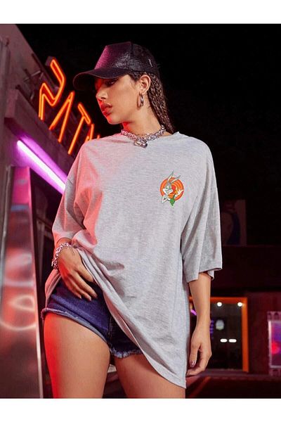 Know Bugs Bunny Logo Patterned Women's Oversize T-shirt
