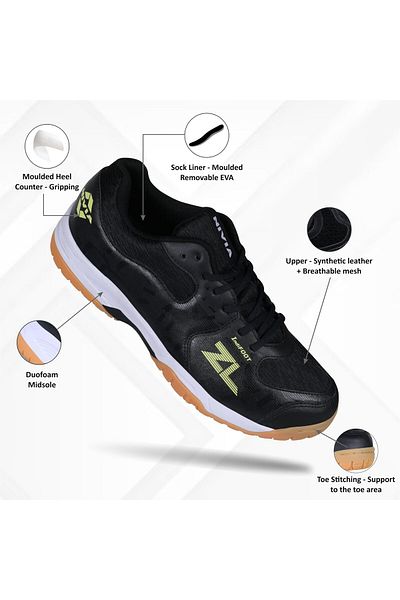 Nivia Men Zeal 2.0 Tennis Shoes | Black,9UK / 10US / 43EU | Mesh | Lace-Up | Durability,Lightweight