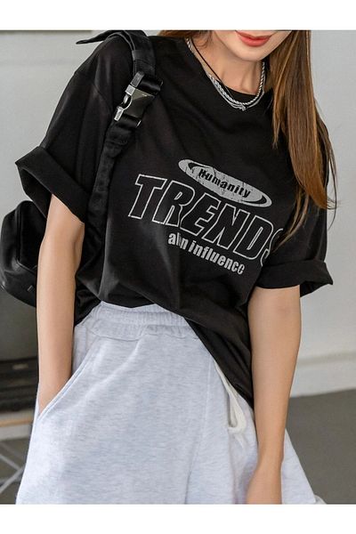 Know Tricou oversize cu imprimeu Black Trends pentru femei