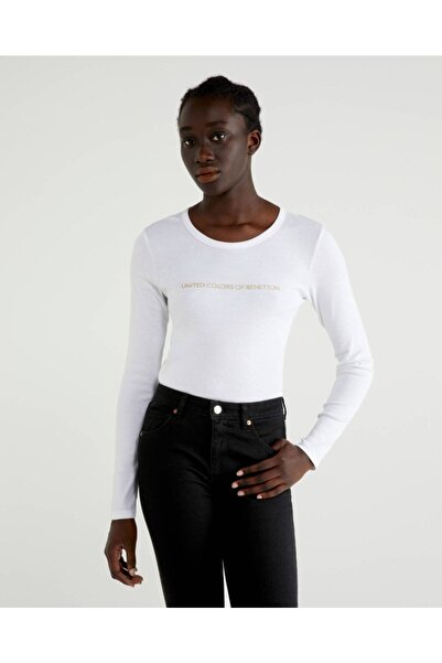 Benetton Kadın Yazılı Uzun Kol Tshırt KAdın Sweatshirt