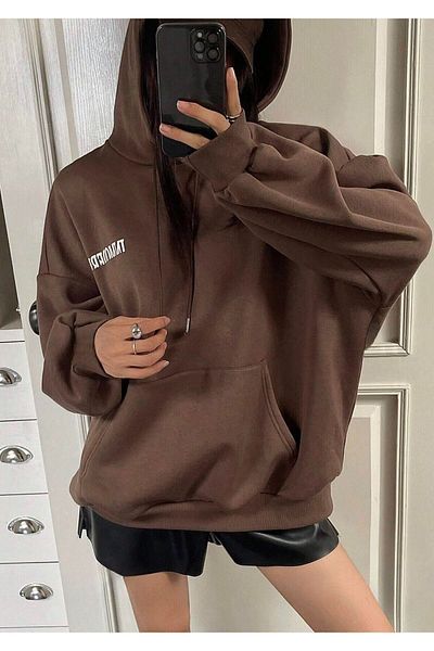 Know Brown Oversize Hooded Sweatshirt - 3 Thread, Inmodern Printed Hoodie