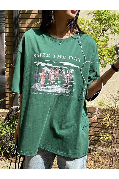 Know Γυναικείο μπλουζάκι Navy Blue Seize The Day με στάμπα Oversize