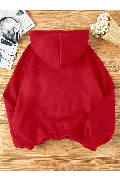 Know 3 Thread Unisex Red Oversize Hooded Sweatshirt
