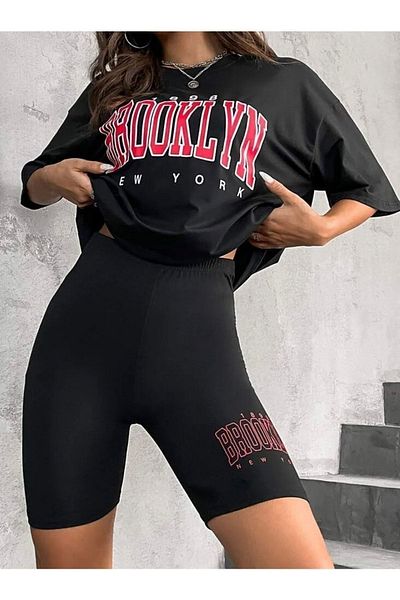 Know Női fekete oversize Brooklyn nyomtatott harisnya szett