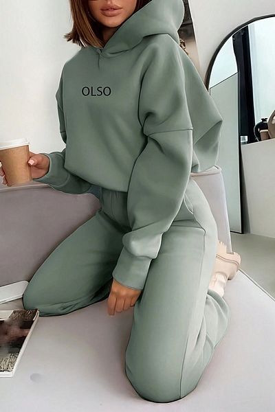 Know Aqua Green Olso bedrucktes Damen-Trainingsanzug-Set – Kapuzen-Unterteil und Oberteil