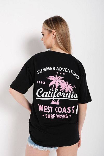 Know Tricou negru oversize cu imprimeu California pentru femei