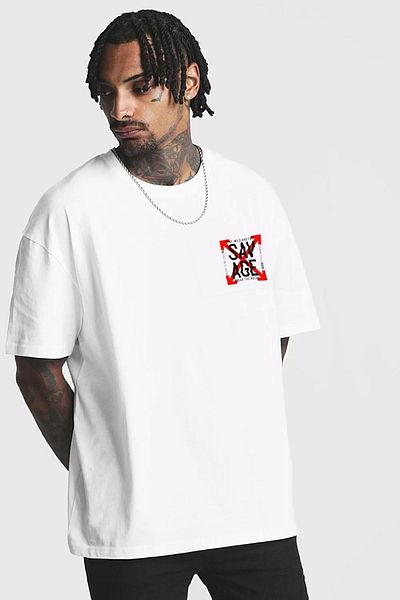 Know Ανδρικό μπλουζάκι με στάμπα σε λευκό Oversize Savage