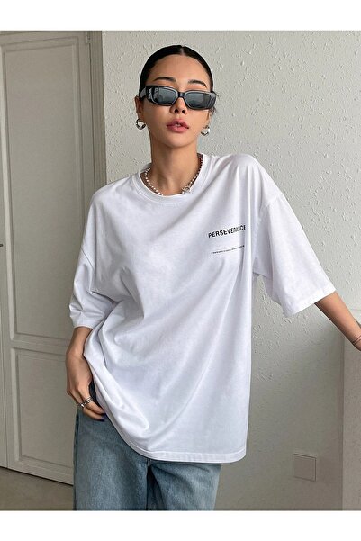 Know Жіночий білий оверсайз-футболка з принтом Perseverance