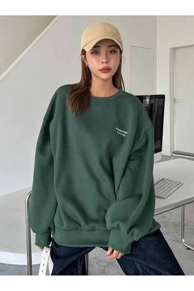 Know Women's 3 Thread Nefti Green Staggertly Printed Crew Neck Sweatshirt