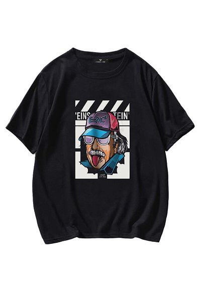 Know Unisex černé tričko Einstein Oversize s potiskem