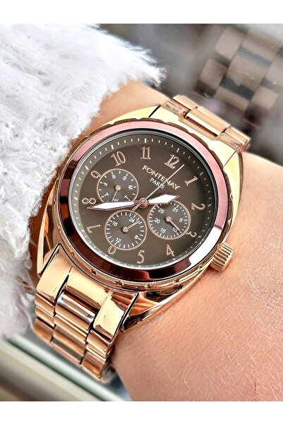 Fontenay Rose Ve Kahve Fonksiyonları Aktif Rakamlı Kadın Kol Saati Fn-7001.2rkr
