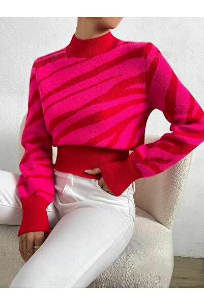 Know Turtleneck Pink Graphic Patterned Knitwear Sweater