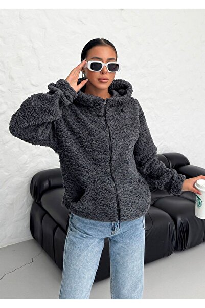 Know Uzený dámský oversize plyšový kardigan s kapucí