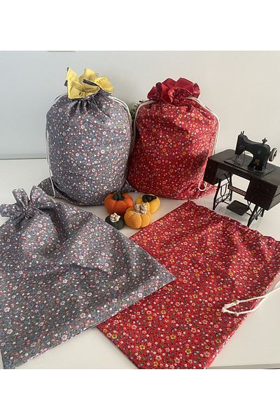 NESLİHAN HOBİ ATÖLYESİ Red & Gray Floral 2 Pieces of Food Pouch and Bag - 35*50 cm Size Is 5-7 kg Attack
