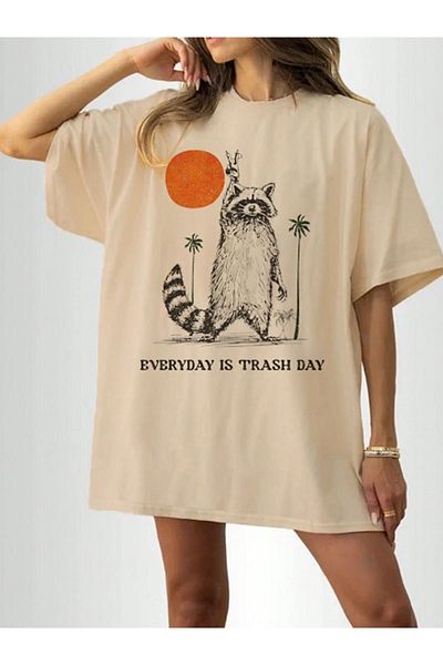 Know Γυναικείο T-Shirt Mink Color Oversize - Raccoon Printed το καλοκαίρι