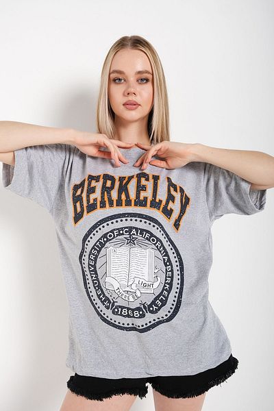 Know Dámské šedé oversize tričko Berkeley s potiskem