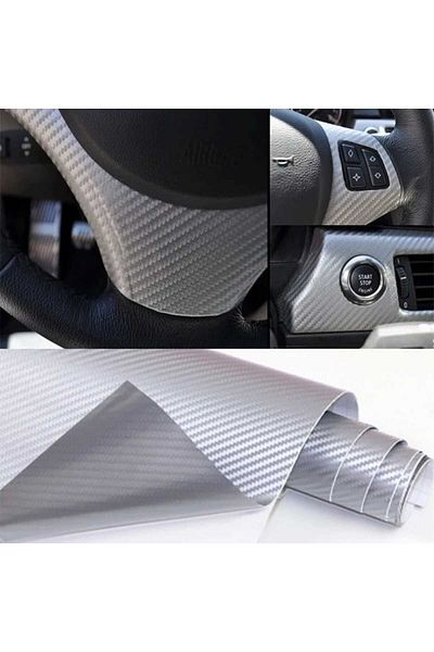 ESEMİZ 3D Gray Silver Serrated - Durable Carbon Foil with Air Duct (152cm X 2 Meters)