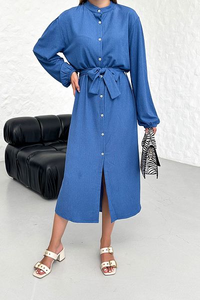 Know Rochie de damă din bumbac crinkle albastru indigo