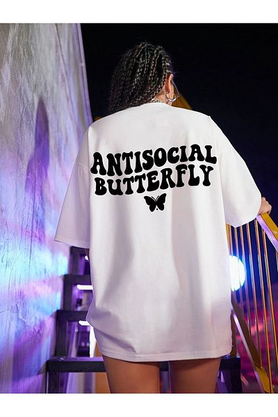 Know Λογότυπο Λευκό T-Shirt Αντικοινωνική πεταλούδα