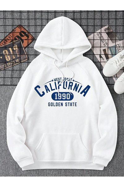 Know Φούτερ με κουκούλα 3 κλωστών Unisex White California 1990