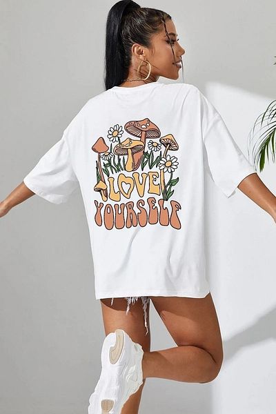 Know Γυναικείο μπλουζάκι με στάμπα σε λευκό Love Yourself Oversize