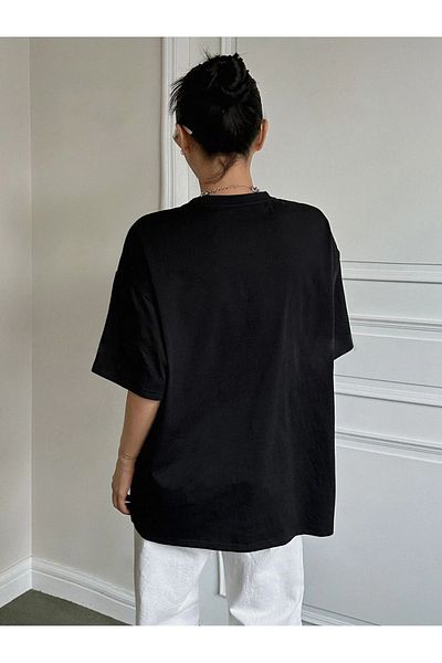 Know Tricou oversize pentru femei cu imprimeu Impossible Star negru