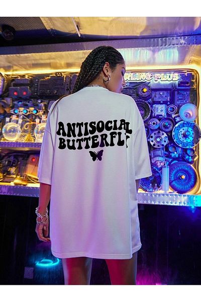 Know Λογότυπο Λευκό T-Shirt Αντικοινωνική πεταλούδα