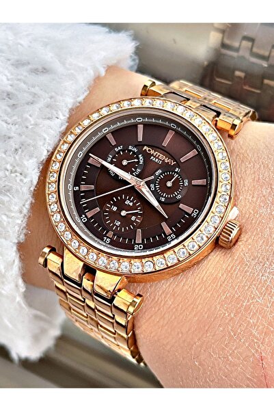 Fontenay ساعة يد نسائية بتفاصيل وظائف نشطة باللون الوردي والأحجار - Fn-4029.2rkr