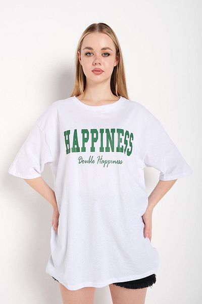 Know Γυναικείο μπλουζάκι με στάμπα White Happiness Oversize