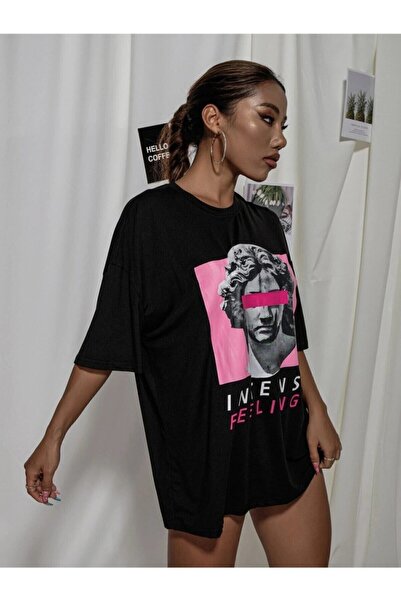 Know Γυναικείο μπλουζάκι με στάμπα μαύρο oversize