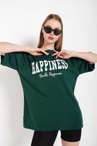 Know Women's Khaki Happiness Printed Oversize Tshirt