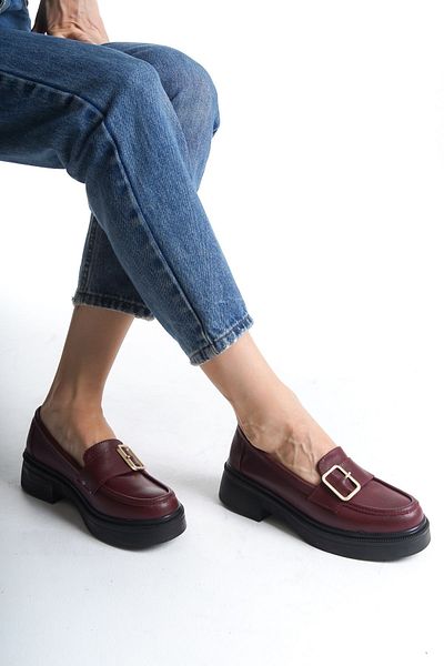 Diardi Mocasini de dama rosu Claret - Pantofi zilnici cu toc mic