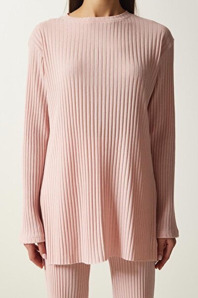 Know Női púder rózsaszín zsinóros kötött blúz nadrág szett