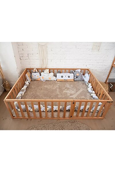 HFT HOME Unisex Montessori Bebek Ve Çocuk Karyolası Doğal Ahşap Yatak Oyun Parkı