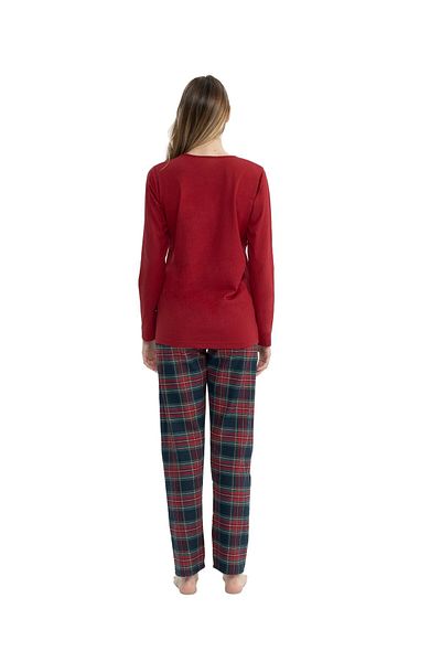U.S. Polo Assn. Σετ γυναικείες πιτζάμες Claret καρό σχέδιο - 100% βαμβάκι, λαιμόκοψη, μακρυμάνικο