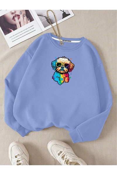 BENROMA Hanorac unisex pentru copii cu imprimeu câine colorat - decolteu
