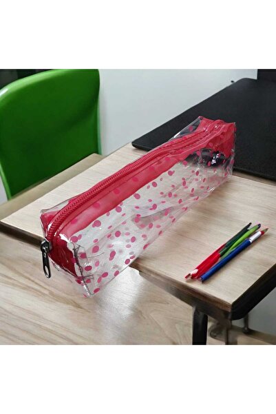ÇEÇEN HOME Puantiyeli Şeffaf Kalemlik Pembe