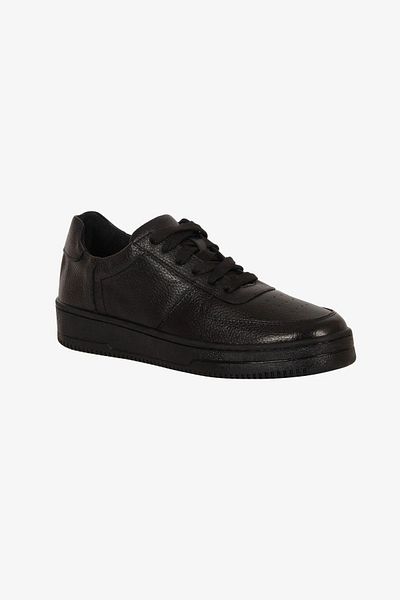 SPORJUST Genuine Leather Black Sneakers - Casual Comfortable Sports Shoes, Air Model