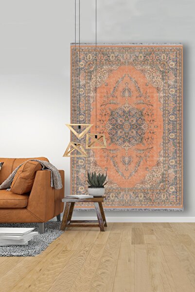 kilim home Mars 2032 Renkli Klasik Desenli Yıkanabilir Kaymaz Salon Halısı, K...