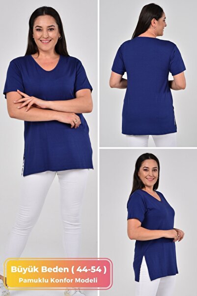 tarzımsüper Büyük Beden Organik Pamuklu Yandan Yırtmaçlı Likralı Konfor Model...