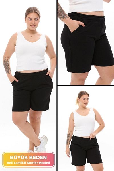 tarzımsüper Plus Size New Season Elastic Waist Comfort Model Two Thread Combed Cotton Fabric Pocket Sports and Casual Shorts