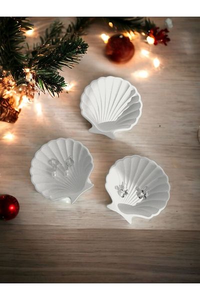 stonnish 3-Piece Oyster Jewelry Plate, Decorative Oyster Plate Set, Soap Dish, Concrete Raw White