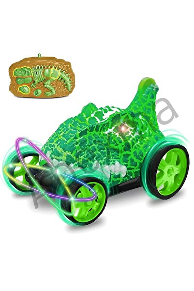 Apexma Uzaktan Kumandalı 360° Hareket Edebilen Pilli Işıklı Dinozor Araba - O...