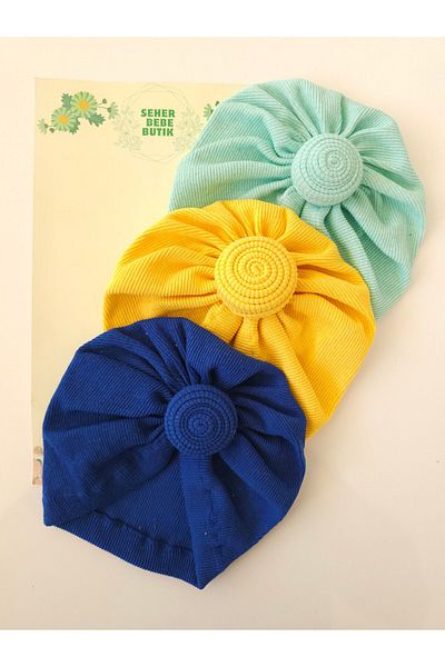 SeherBebeButik Ruffle Bonnet and Beanie for Baby Girl and Child - Set of 3