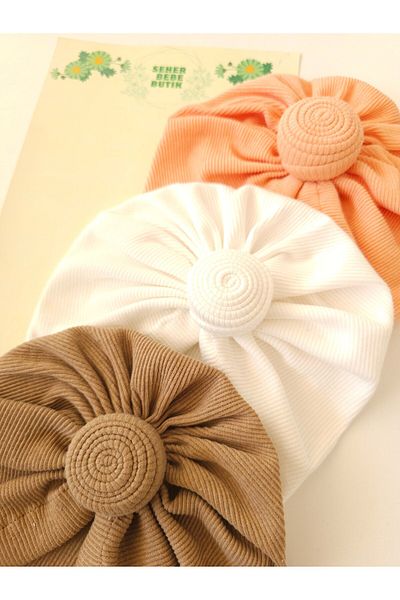 SeherBebeButik Ruffle Bonnet and Beanie for Baby Girl and Child - Set of 3