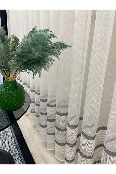 Brillant 1/3 Sik Pleat with Modern Slub Tape - Ecru/Gray Tulle Curtain