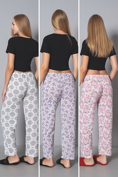 DONEX Pantaloni de pijama pentru femei, 3 bucăți, din bumbac, subțiri, respirabili, cu panglică în talie
