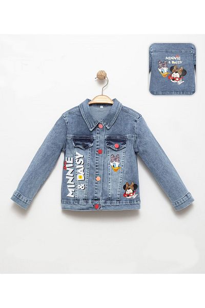 Terry Patterned Girl's Denim Jacket