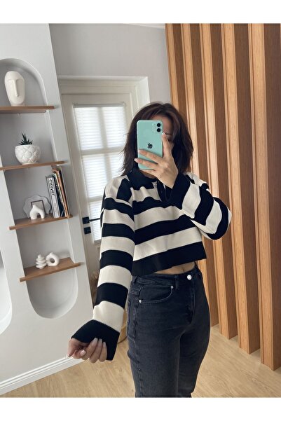 BBOUTİQUE Pulover de tricotaj cu guler cămașă în dungi